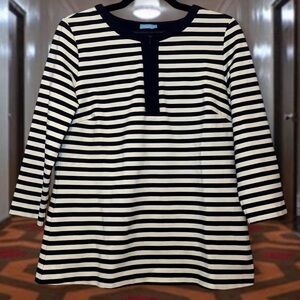 J Mclaughlin Navy & White Stripped 3/4 Zipper Blouse Top — LARGE